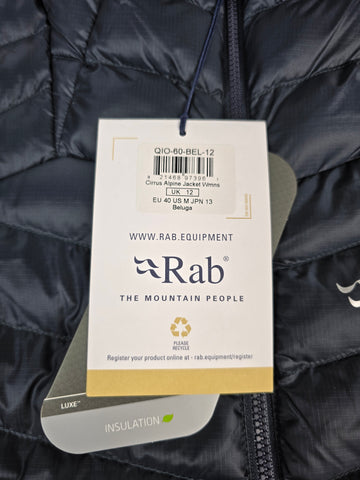 Rab Cirrus Alpine Jacket Wmns Beluga Size 12