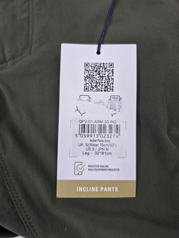 Rab Incline Pants Army 30" Regular Leg