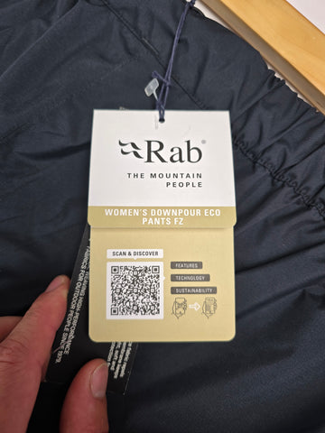 Rab Downpour Eco Pants FZ Wmns Black Size 16 Regular Leg