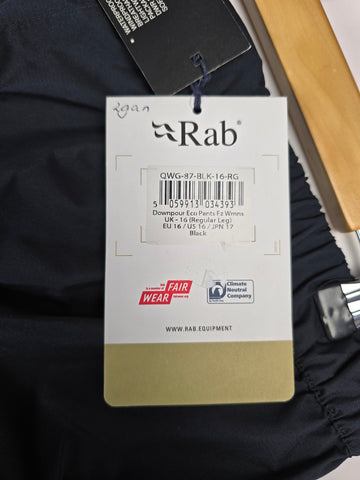 Rab Downpour Eco Pants FZ Wmns Black Size 16 Regular Leg