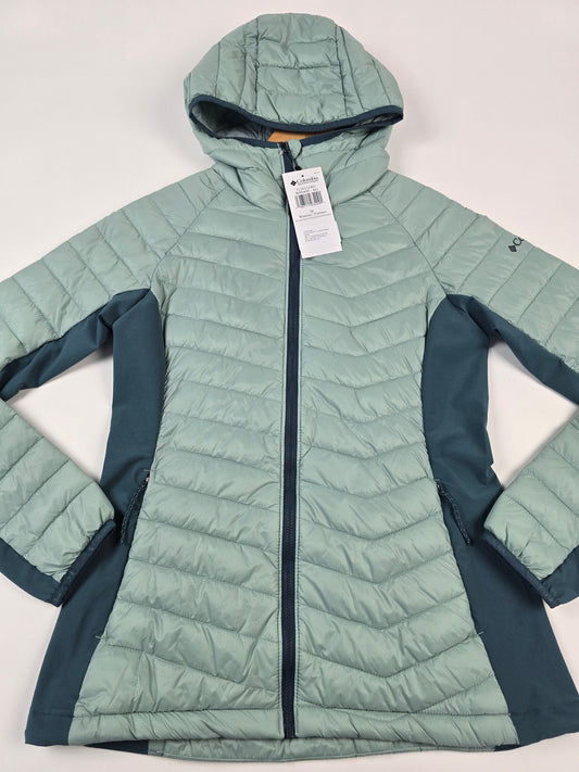 Columbia Powder Pass™ II Hybrid Hooded Jacket Crushed Blue. Everblue Dames M