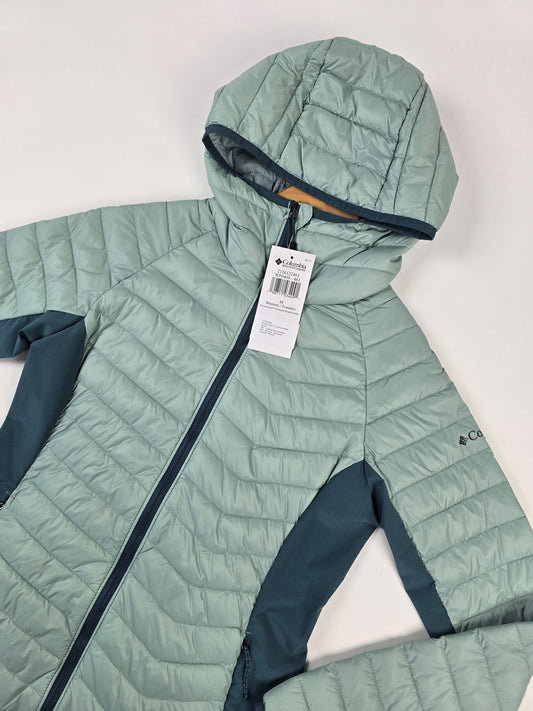 Columbia Powder Pass™ II Hybrid Hooded Jacket Crushed Blue. Everblue Dames M