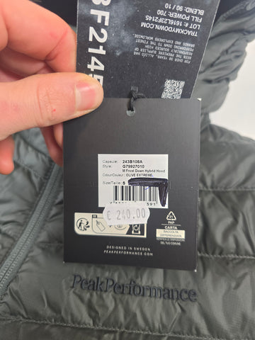 Peak Performance Donsjas Hybrid Hood Olive Nieuw Heren S