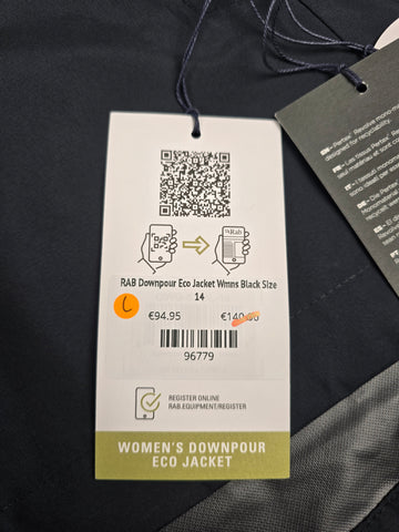 RAB Downpour Eco Jacket Wmns Black Size 14