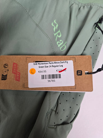 RAB Momentum Pants Wmns Dark Fig Green Size 14 Regular Leg